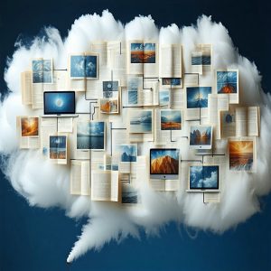a thought cloud with images or figures that evoke the idea of standards for a data model