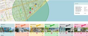 Image showing google-liek map with color coded pins in a number of locations showing possible comps for the CMA